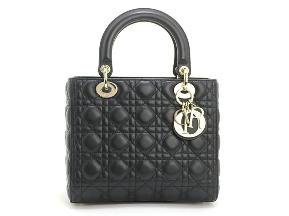 Christian Dior Cannage Lady Handbag Lambskin Black
